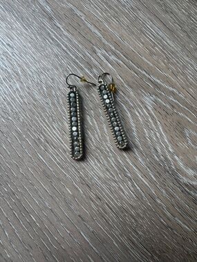 Silver tone beaded dangle bar earrings